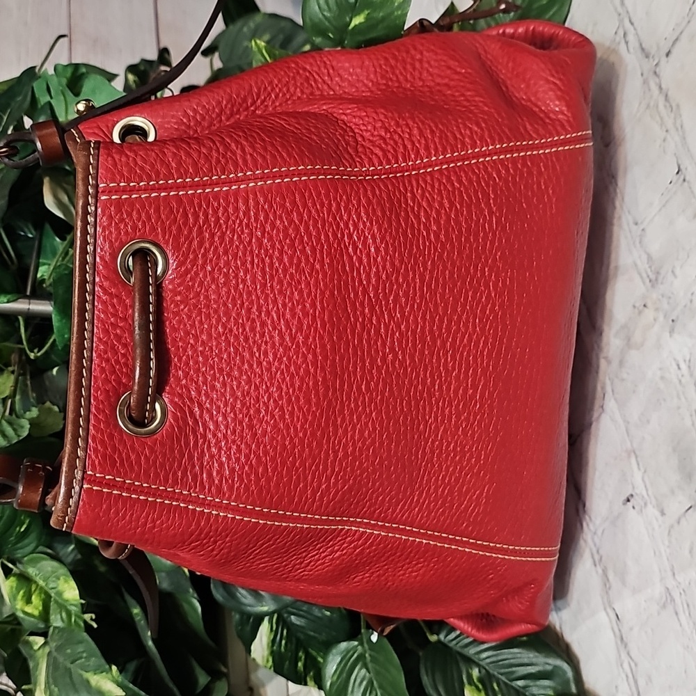 Dooney & Bourke Red Pebble Leather Drawstring  Bag EUC - Picture 2 of 15